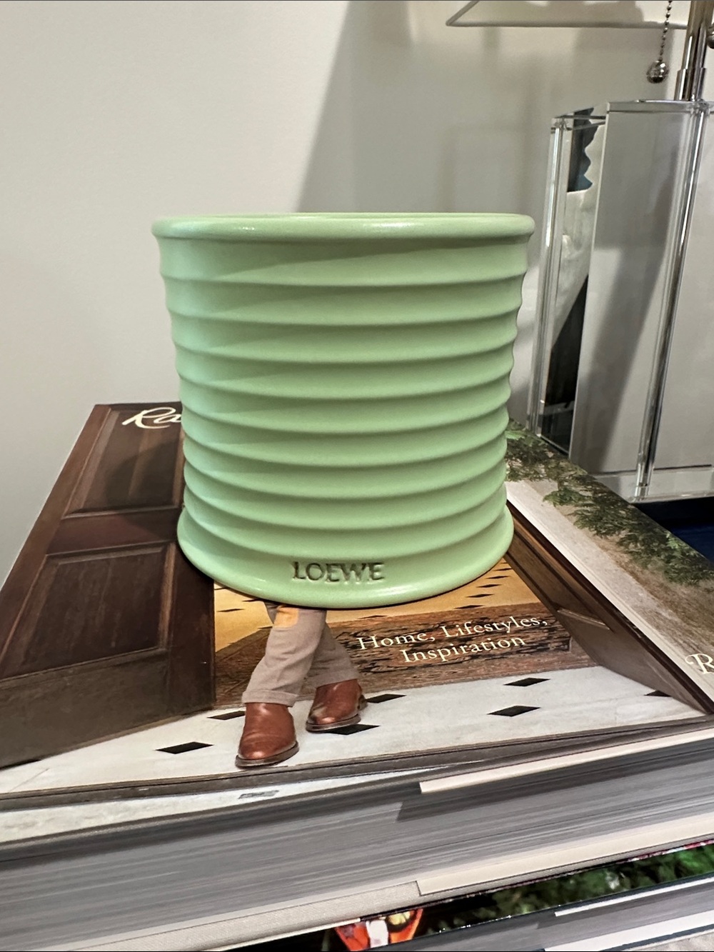 Loewe Pastel Green Ribbed Ceramic Planter